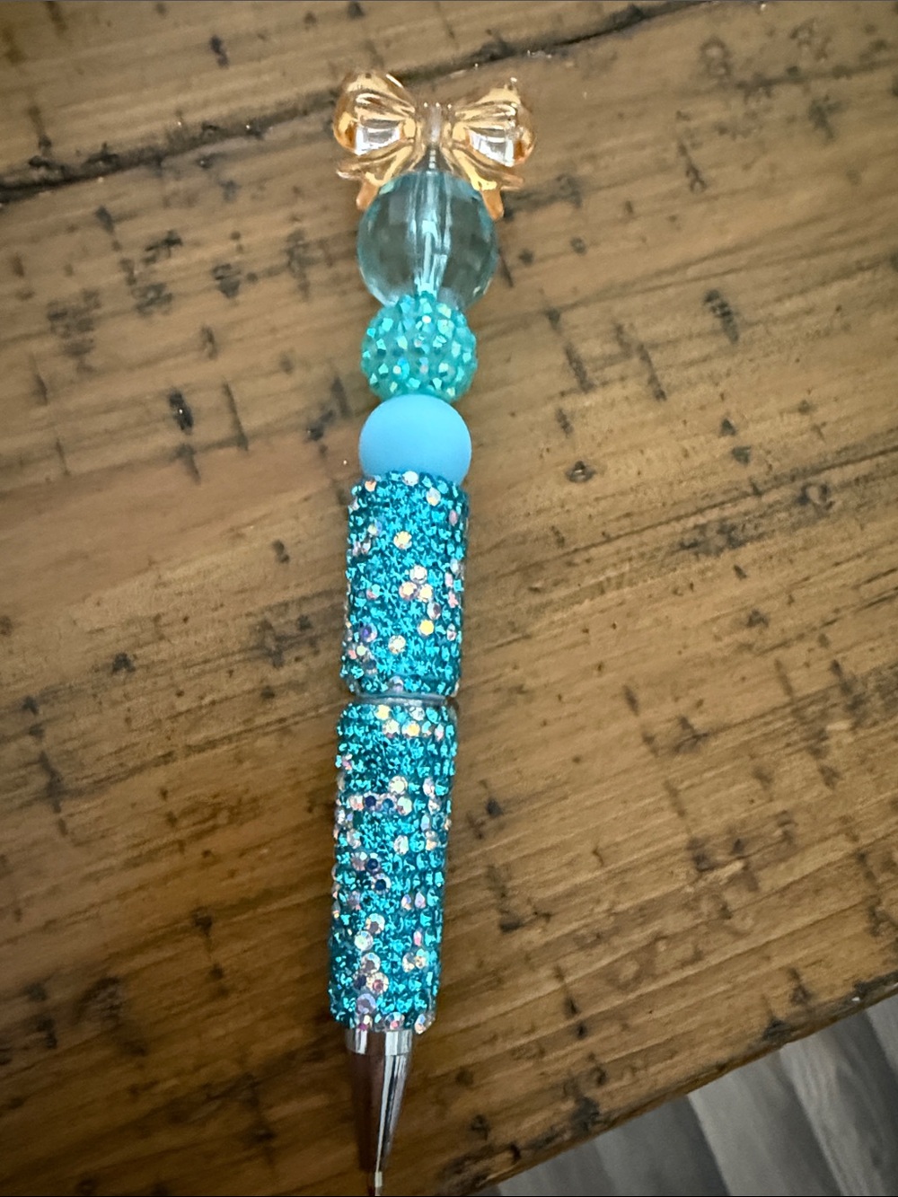 Sparkling Turquoise Crystal Bow Pen